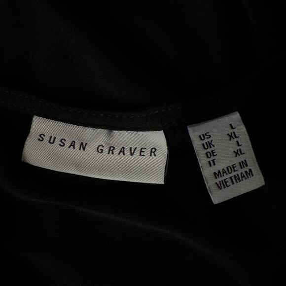 Susan Graver Large Top 3/4 Sleeves Keyhole Pleated Neckline Stretch Black - Picture 6 of 7